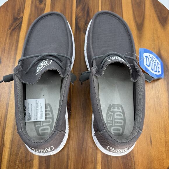 Hey Dude Mens Size 9 Wally Slub Dark Grey Shoes Loafers NEW - Picture 5 of 10